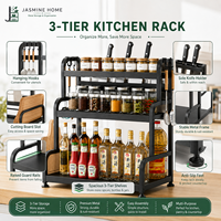 50 cm 3-laags keukenblad organizer kruidenrek met messenhouderhaken en flesopbergruimte