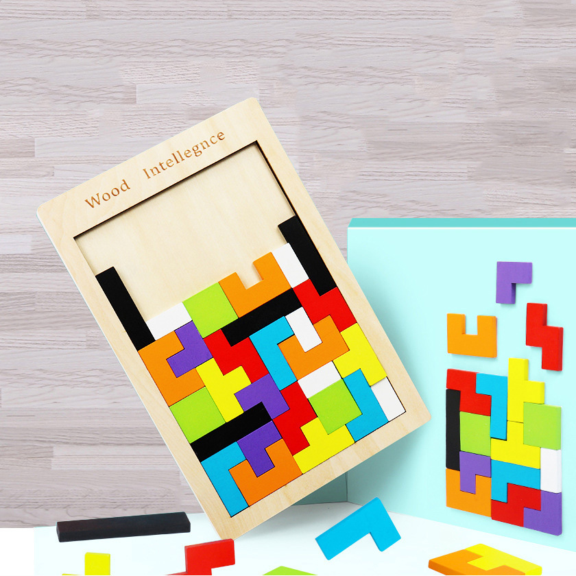 Деревянные блоки, головоломка для мозга, игрушка, танграмма, головоломка для интеллекта, красочные 3D русские блоки, игра