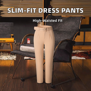 Pantalones de vestir casuales de cintura alta y corte ajustado para mujer europea y americana, con cremallera, largos y ajustados, ideales para primavera y verano. - Product Image 2