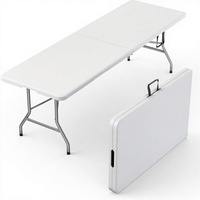 Table rectangulaire pliable moderne de 8 pieds avec poignée intégrée et pieds pliants |   Robuste et portable |   Réceptions, dîners, mariages, événements