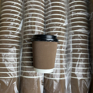 Custom Logo Printed Eco-Friendly Recycled Disposable Ripple Wall Hot Drink Tea <b>Takeaway</b> <b>Coffee</b> Corrugated Board Cup Lid - Product Image 5