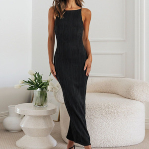 Robe sans manches sexy pour femmes européennes et américaines à la mode jarretelle longue couleur unie coupe ajustée méthode de tissage tissé - Product Image 2