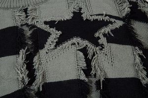 Logo personnalisé nouveauté américain ourlet coupe rayures Hit couleur pull mâle lâche paresseux vent trou grande taille pull en tricot mâle - Product Image 5