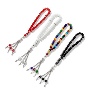 Nouveau design 2022 – Perles de prière musulmanes Tesbih/Tasbeeh en agate naturelle et verre (33 perles) - Product Image 1