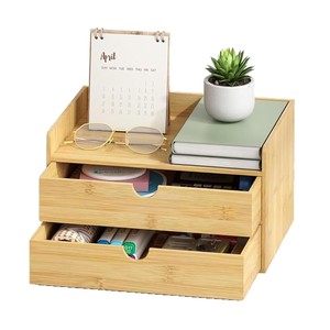 Office Organizer Wooden Desktop Storage <b>Box</b> With Drawers Multi Level <b>File</b> Rack Bookshelf Rectangle Standing Type - Product Image 5