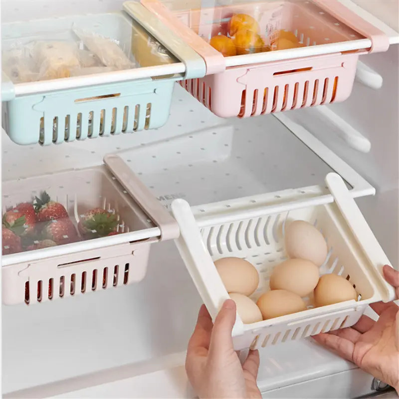 Caja de almacenamiento retráctil para refrigerador, contenedor organizador de plástico para mantener alimentos frescos