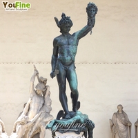 Statue de Persée et de Méduse en bronze, patine verte, sculpture de la mythologie grecque, décoration de jardin extérieur, villa, hôtel Renaissance
