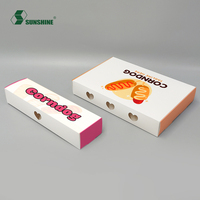 Vente en gros personnalisée avec logo imprimé plateau mochi Hotdog biodégradable emballage de chien chaud en papier blanc en carton boîte à hot dog maïs chien snack