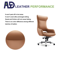 Chaise de bureau exécutive ergonomique en cuir, dossier haut, pivotante, inclinable, avec accoudoirs rembourrés et base chromée