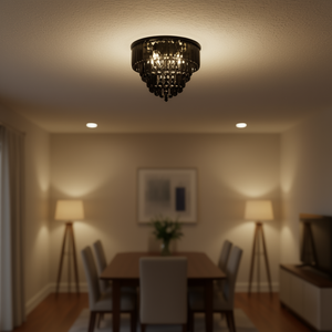 Plafonnier encastré en cristal noir, finition cristal, 6 lumières, grand style traditionnel pour salon, salle à manger, chambre à coucher - Product Image 2