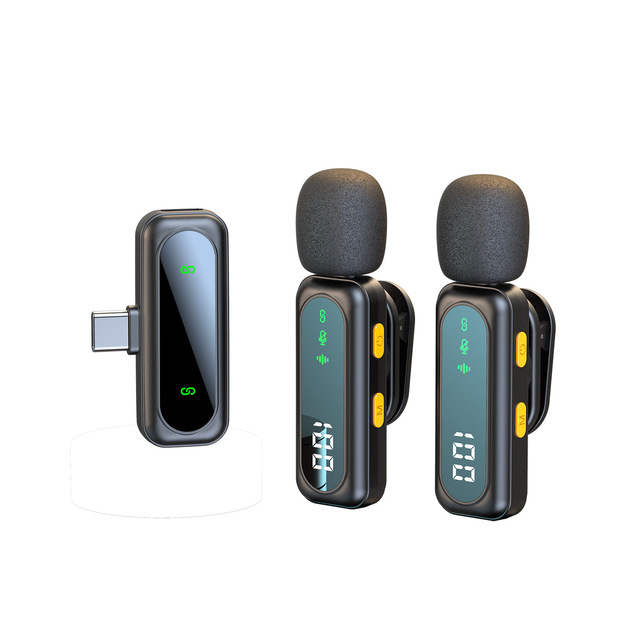 2.4G Wireless Lavalier Microphone Digital Display Noise Cancelling LED Lights Dual Mic Support Type-C for TikTok Live Streaming