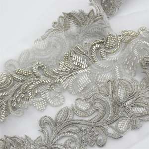 Venta caliente Dubai africano bordado nupcial oro malla ajuste encaje tela con cuentas encaje ajuste para vestido - Product Image 2