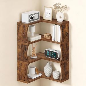 Estante de esquina de madera SENYU de 3 niveles, organizador de almacenamiento flotante con protectores laterales curvos para baño o sala de estar - Product Image 2