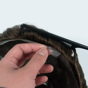 Toupet pour homme 8x10 en cheveux humains naturels indiens bruts, avec contour en PU et dentelle à l'avant, système V LOOP - Product Image 4