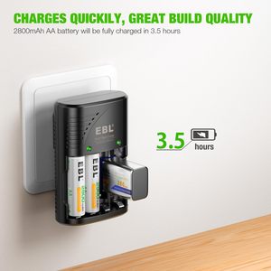 Cargador Rápido Inteligente EBL para Baterías Recargables de Iones de Litio AA/AAA de 9V, Ni-MH, Ni-CD con Puerto de CC para Uso con Micrófono - Product Image 3