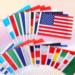 Drapeaux nationaux de petite taille en gros d'usine, impression personnalisée, drapeau à main en plastique avec bâton - Product Image 1