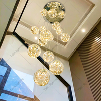 Escalier Plafonnier Boule De Verre Fil D'aluminium Led Lustre Intérieur Villa Salon Restaurant Effet Étoile Pendentif Éclairage