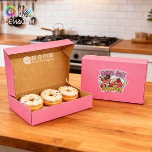 Изготовленный на заказ FSC крафт-коробка с откидной крышкой с офсетной печатью CMYK и глянцевым лаком для пончиков, пирожных, экологически чистая упаковка для выпечки - Product Image 1