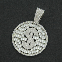 Collier pendentif rond en zircon cubain unisexe NL2257 en dollars américains, plaqué or, alliage de zinc, chaîne à maillons, cadeau