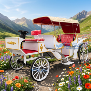 Véhicules de transport : Voiture électrique de tourisme classique avec sièges blancs et rouges, type calèche royale à roues - Product Image 2