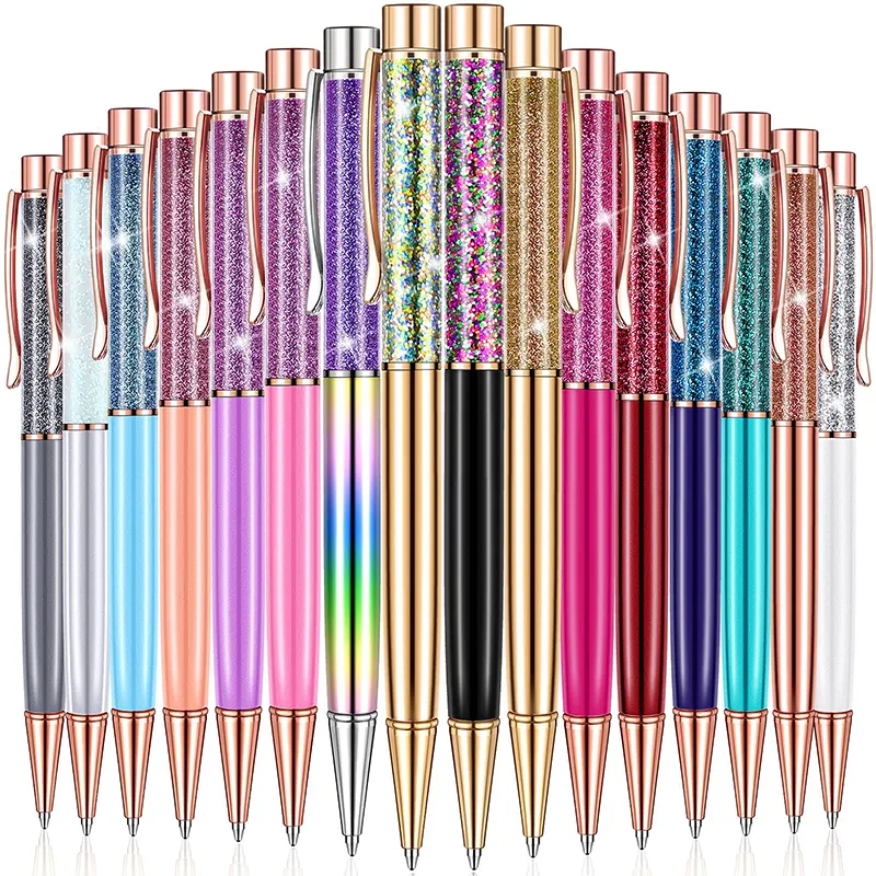 16 pièces de stylos à bille en cristal dynamique pour anniversaire, retour à l'école, mariage, maison, fournitures de bureau scolaire