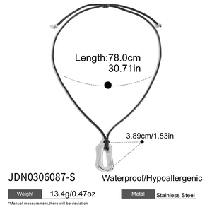 J&amp;D Minimalist Irregular O Shape <strong>Pendant</strong> 18k Gold Plated Stainless Steel Classic <strong>Black</strong> Wax <strong>Rope</strong> <strong>Chain</strong> O Shape <strong>Pendant</strong> Necklace - Product Image 5