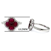 Bijoux fins, bague de mariage en or blanc 18 carats de qualité supérieure, sertie de rubis en cluster illusion romantique, pour femmes
