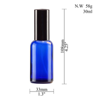 Flacon cosmétique en verre bleu de 30 ml, vide, rechargeable, pour le stockage des soins de la peau, récipient liquide avec pulvérisateur en aluminium noir