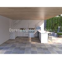 Îlot de cuisine extérieur en forme de L avec réchaud intégré, structure en acier coupe-vent, chauffage de cuisine pour usage extérieur