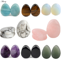 2pcs Fashion Stone Teardrop Bouchons d'oreille Tunnel Piercings Bouchons de boucle d'oreille Jauges Ear Expanders Stretcher Plug Ear Body Piercings Ring