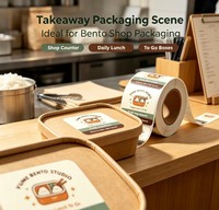 Autocollants personnalisés pour boîtes bento, rouleaux d'étiquettes en papier synthétique imperméable, pelliculage mat, pour emballage alimentaire