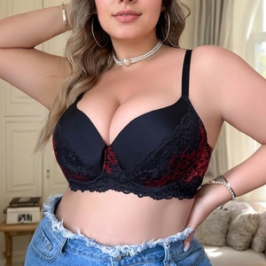 Reggiseno Plus Size Personalizzabile all'Ingrosso, Nero e Verde, Sexy, Traspirante, con Pizzo Ricamato, Spalline Larghe Regolabili e Ferretto per Donne - Product Image 2