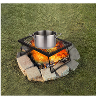 Brasero de camping extérieur autoportant en acier robuste noir, portable, pour cuisson au feu de bois, avec anneau de foyer