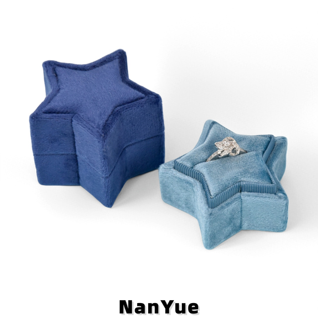 Wholesale Custom Logo High End Star Shape Luxury Velvet Ring Box Proposal Engagement Wedding Storage Display Jewelry Packaging