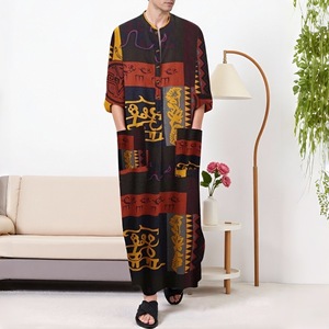 Robe décontractée pour hommes européens et américains, Abaya musulmane pour hommes, MAXI <span class=keywords><strong>Oracle</strong></span>-Bone, imprimé éléphant, en polyethersulfone anti-boulochage - Product Image 3