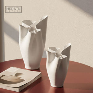멀린 리빙 베벨드 세라믹 화병 (홈데코용 모던 꽃병 세라믹 장식품) 차오저우 세라믹 공장 OEM/ODM - Product Image 4