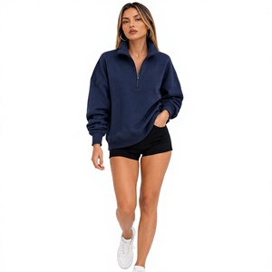 Sudadera de forro polar cálida para mujer, de corte holgado, con media cremallera y cuello alto, al por mayor - Product Image 5