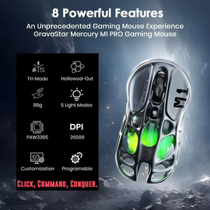 เมาส์เกมมิ่งไร้สาย GravaStar Mercury M1 Pro ออกแบบตามหลักสรีรศาสตร์ น้ำหนักเบา ผลิตจากแมกนีเซียมอัลลอยด์ ตั้งโปรแกรมได้ รองรับการเชื่อมต่อแบบไตร-โหมด - Product Image 6