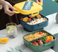 Boîte à bento en plastique réutilisable à 3 compartiments de 1100ml avec fourchette et cuillère