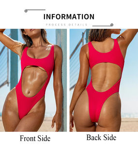Traje de baño de una pieza de alta calidad para mujeres sexy Color sólido Cintura alta Hollow Out Bikini Tanga Body para niñas - Product Image 2