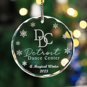 3.15" Clear <b>Champagne</b> Crystal Glass Christmas Tree Ornament Floral Pattern Laser Printing Polished Finish-Brilliant Brand - Product Image 2