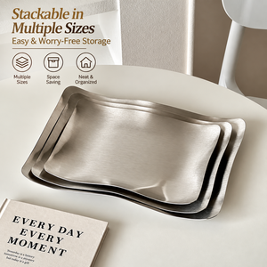 Plat de service rectangulaire en acier inoxydable rétro, qualité alimentaire, pour barbecue, fête, pique-nique - Product Image 3