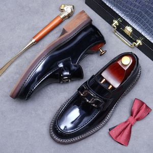 Mocasines de Plataforma con Punta Redonda para Hombre, Cuero Vacuno Genuino, Adorno de Perlas, Acabado Pulido, Estilo Británico para Negocios - Product Image 4