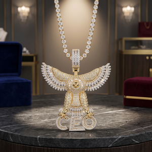 RB GEMS Pendentif Aigle Tendance avec Breloque CEO, en Argent 925 Plaqué Rhodium, Moissanite Taille Baguette, Style Hiphop, Bijoux de Fête pour Homme - Product Image 3