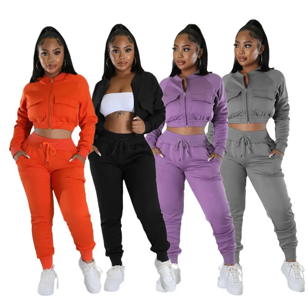 New Women's Sports Crop Jacket Sets Casual Fashion Leggings Two-piece Sports Outfit Women Set