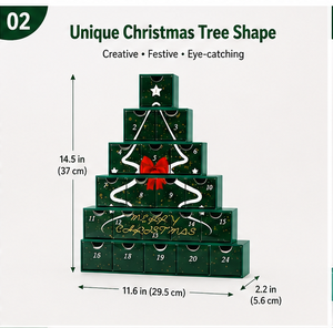 24 Day <b>Christmas</b> Countdown Tree Gift <b>Box</b> with Numbered Compartments Paperboard Custom Logo Packaging for Holiday - Product Image 4