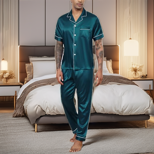 Conjunto de Pijama de Verano para Hombre con Logotipo Personalizado, Tallas S-2XL, Cárdigan Modal, Jersey Térmico de Manga Corta, Pantalones Cortos con Solapa, Ropa para el Hogar - Product Image 2