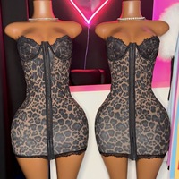 Nouvelle robe bustier imprimé léopard avec dentelle, anneau en acier, effet sculptant, mini moulante en Spandex/Coton respirant, taille Empire