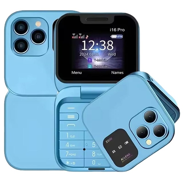 Original I16 Pro Flip Foldable Mini Mobile Phone 2SIM Card Speed Dial Fold Telephone Magic Voice Blacklist Flip Cellphone Type-C