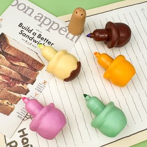 Vente en gros de stylo fluorescent à cône de crème glacée créative, série Maillard Color Cartoon Student Drawing Marking Notebook Pen - Product Image 3